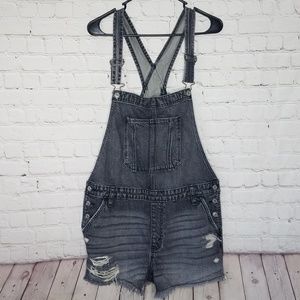 Abercrombie & Fitch Distressed Denim Overalls L